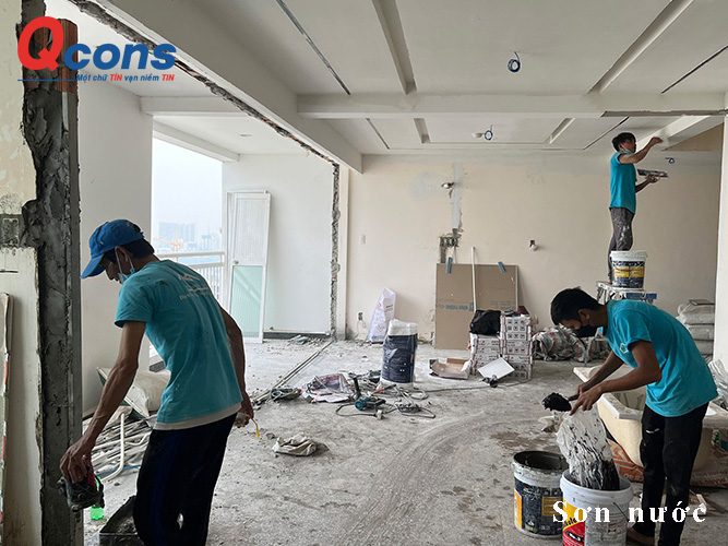 Công tác bả bột sơn nước