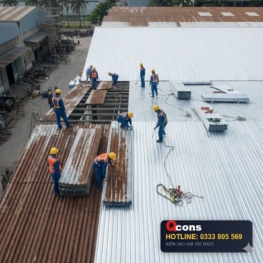 Thay tôn mái nhà xưởng