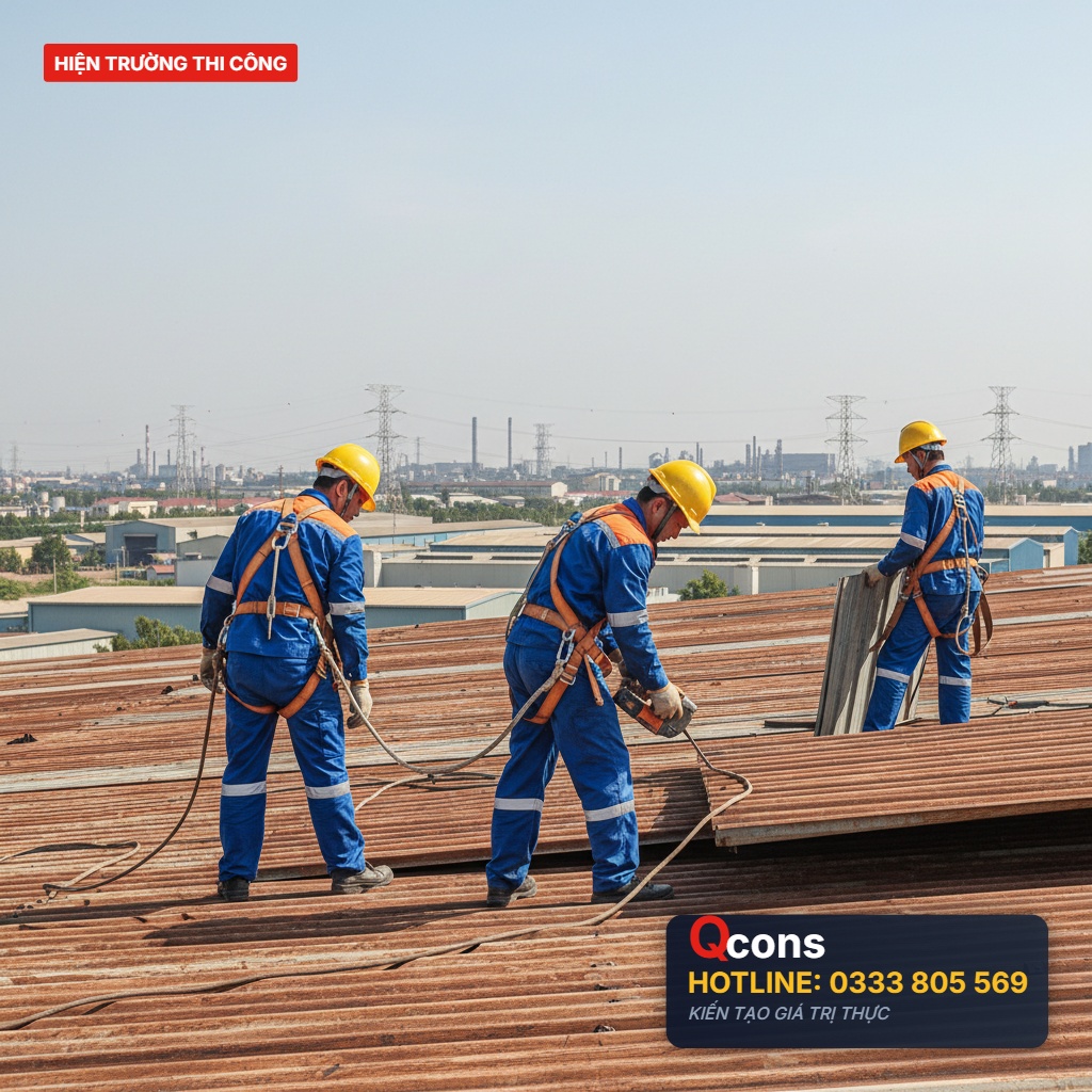 Thi công thay tôn mái nhà xưởng