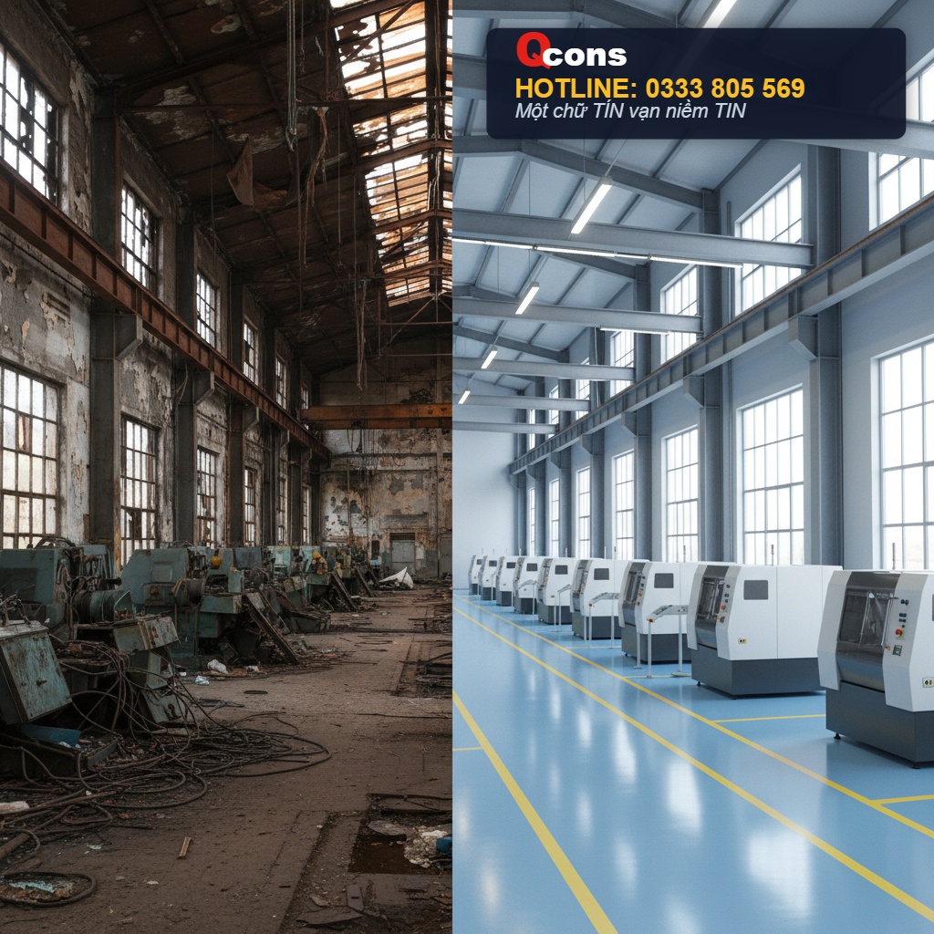 Hình ảnh trước và sau khi sửa chữa nhà xưởng