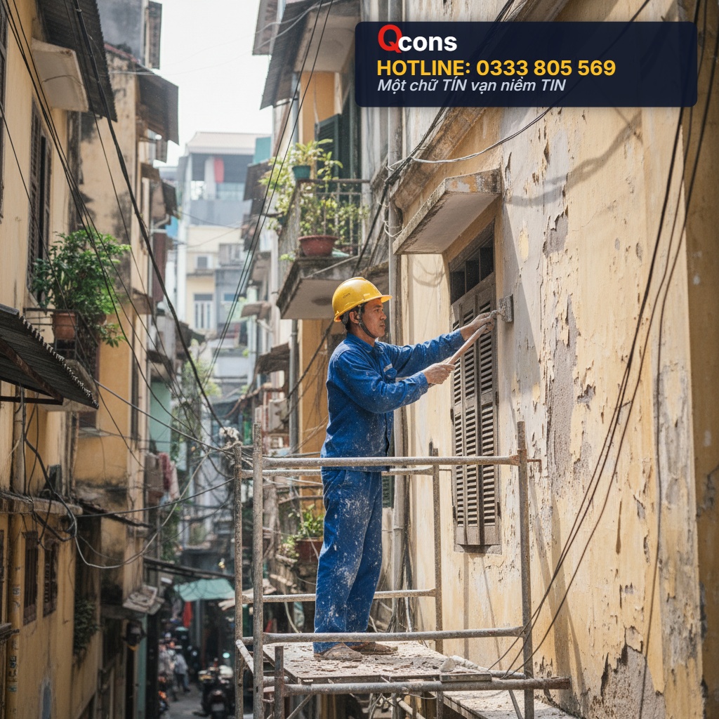 Vệ sinh mặt tường ngoài bong tróc