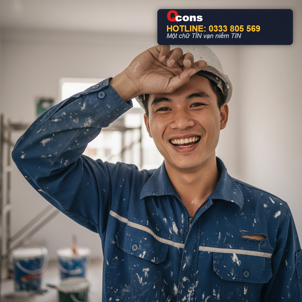 Anh công nhân vui vẻ trong quá trình làm việc