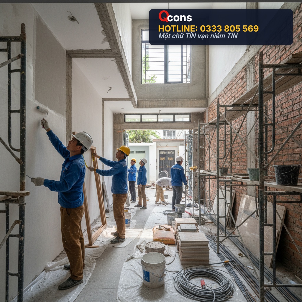 Thi công lăn sơn tường ngoài