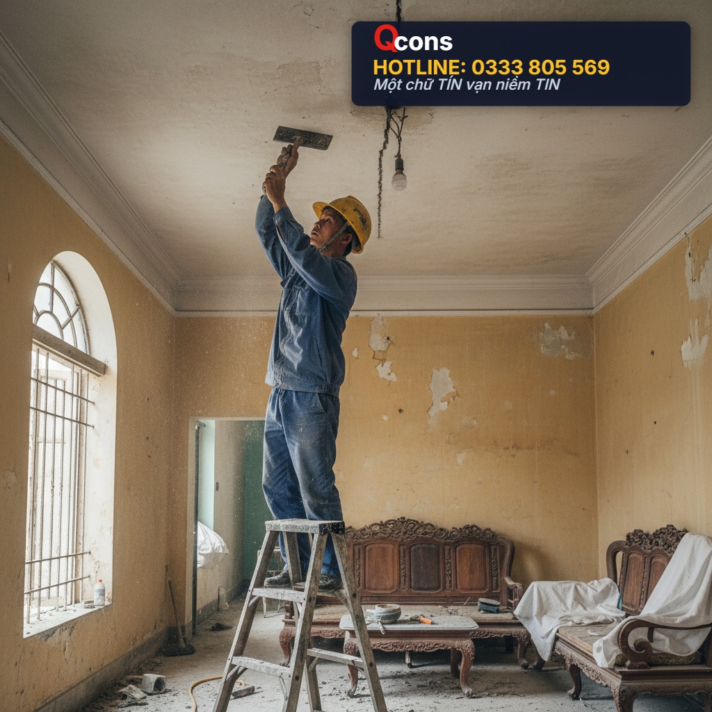 Công tác bả bột trét tường và trần