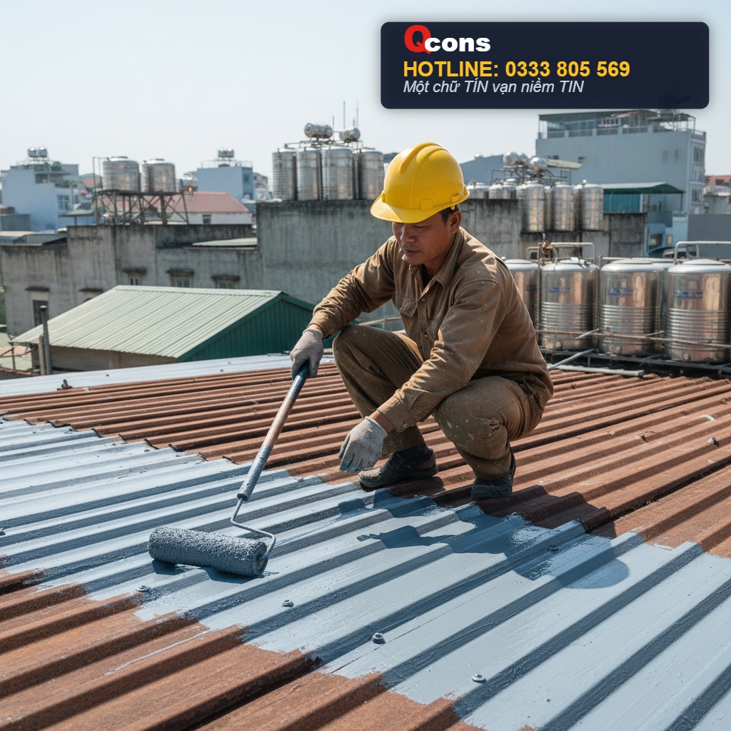Thi công lăn sơn mái tôn bị rỉ sét