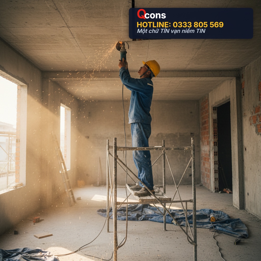 Cắt rãnh vị trí nứt sàn