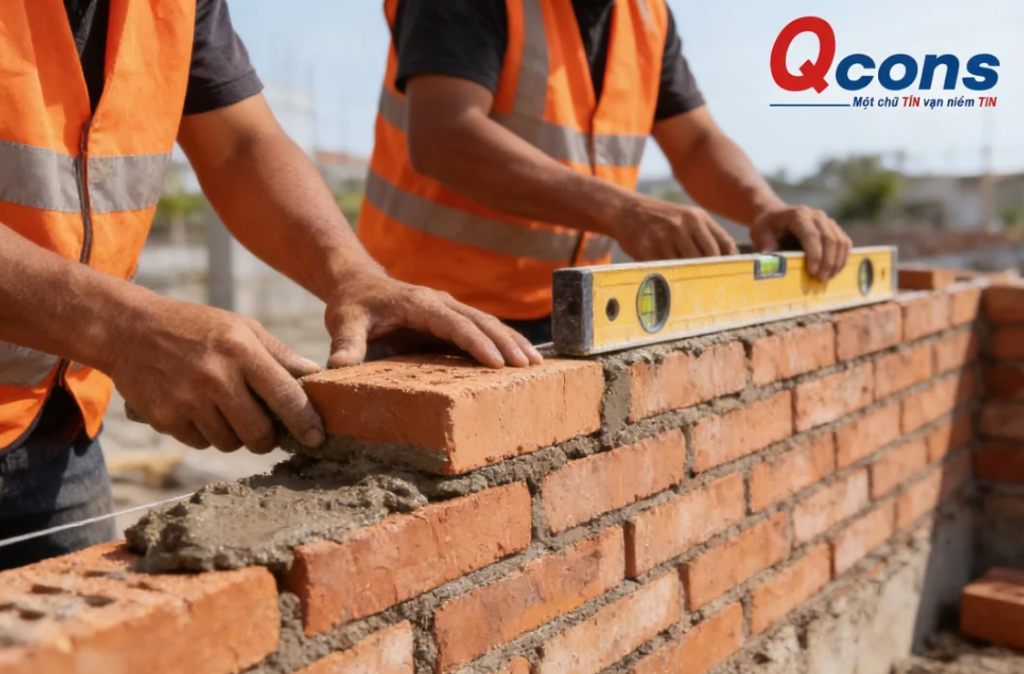 Thi công xây tường khi sửa chữa nhà theo báo giá sửa chữa nhà