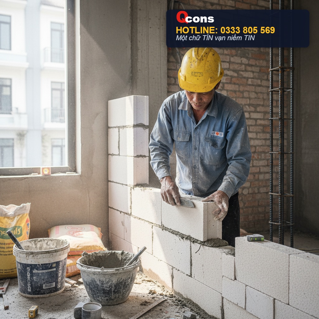 Xây tường bằng gạch AAC