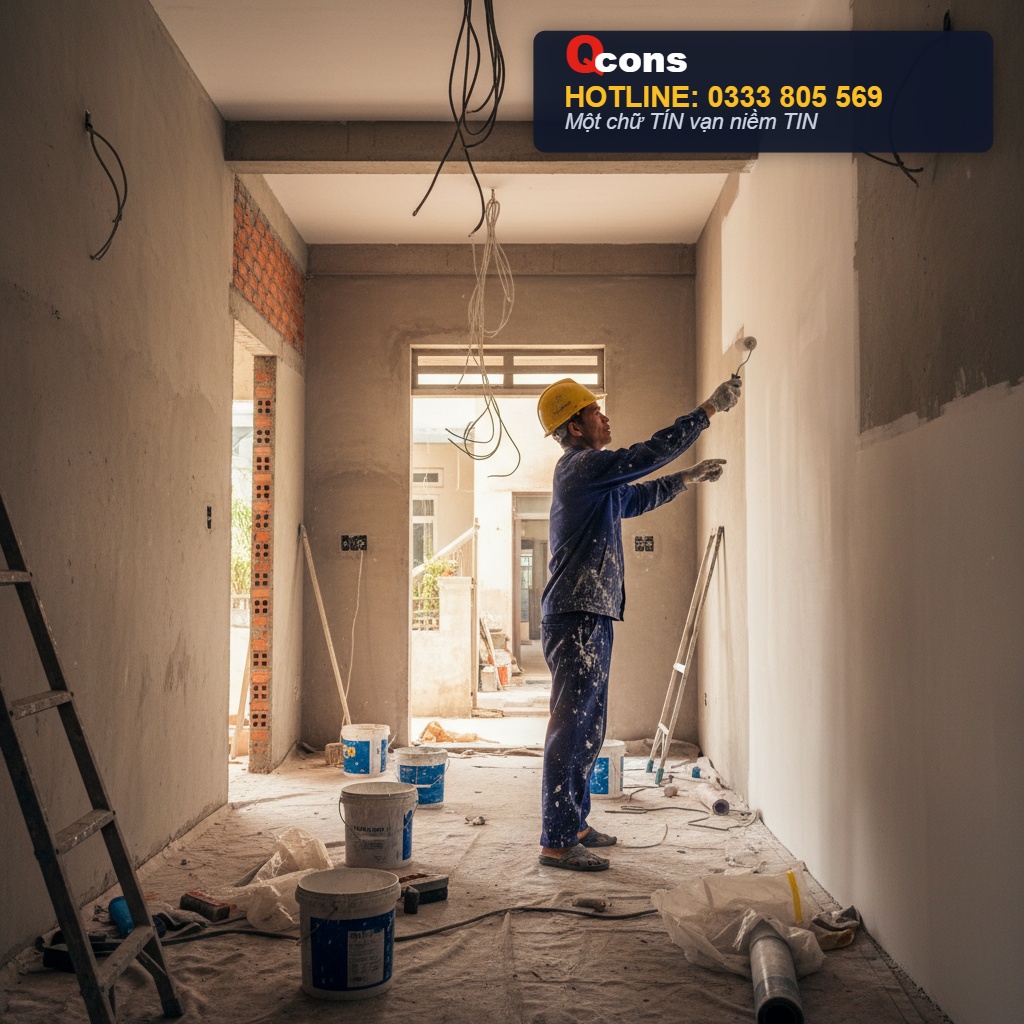 Thi công lăn sơn tường